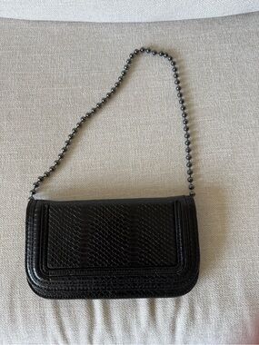 Zara Black Faux-Snake Shoulder Bag with Beaded Chain